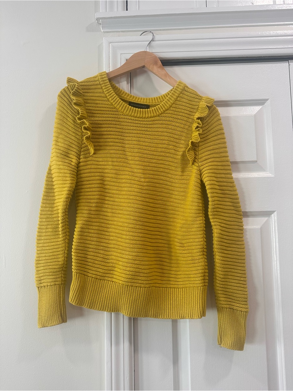 Chartreuse Ruffle Shoulder Knit Sweater - Women